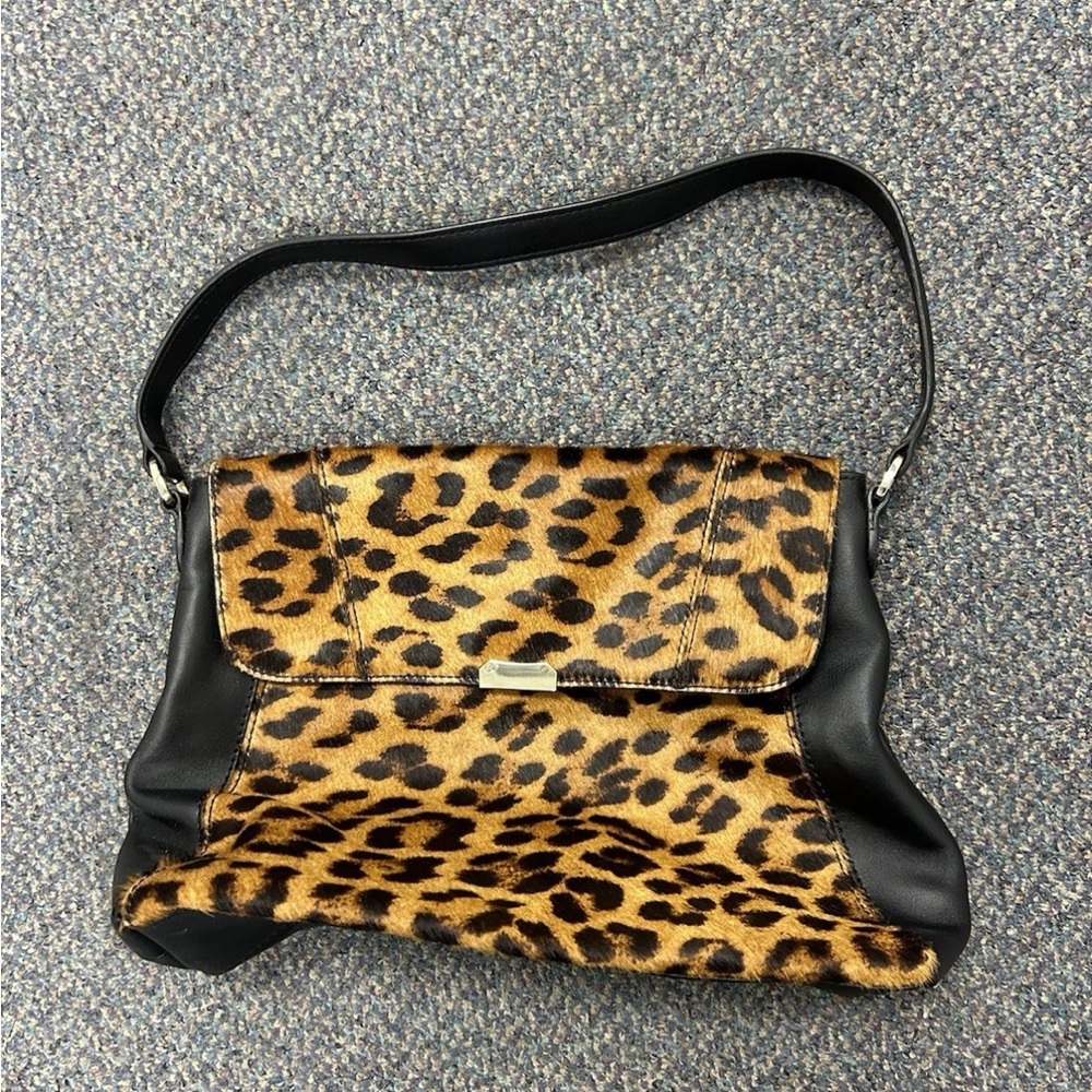 Calf hair Leopard Print and Black Leather Women's Bag